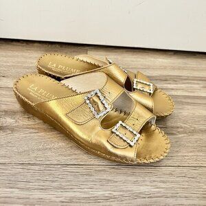La Plume Jen Gold Metallic Jeweled Buckle Sandal EU Size 39 BRAND NEW